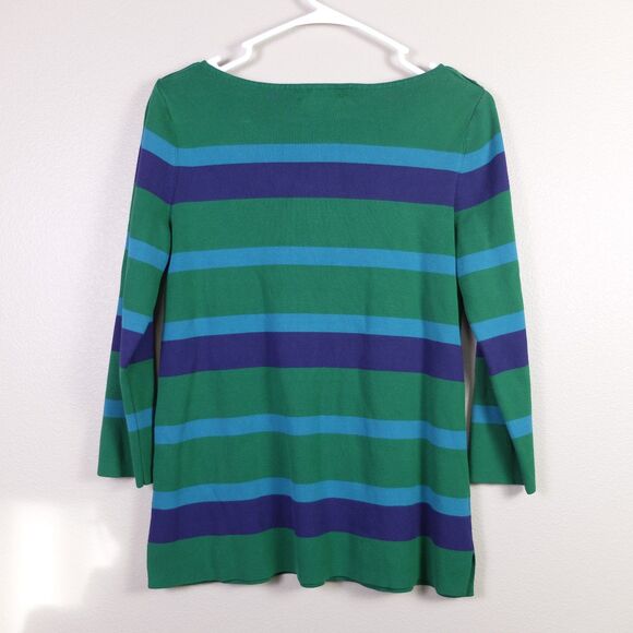 Banana Republic Green and Blue Striped Shoulder Button Sweater Blouse Size M - Picture 6 of 6